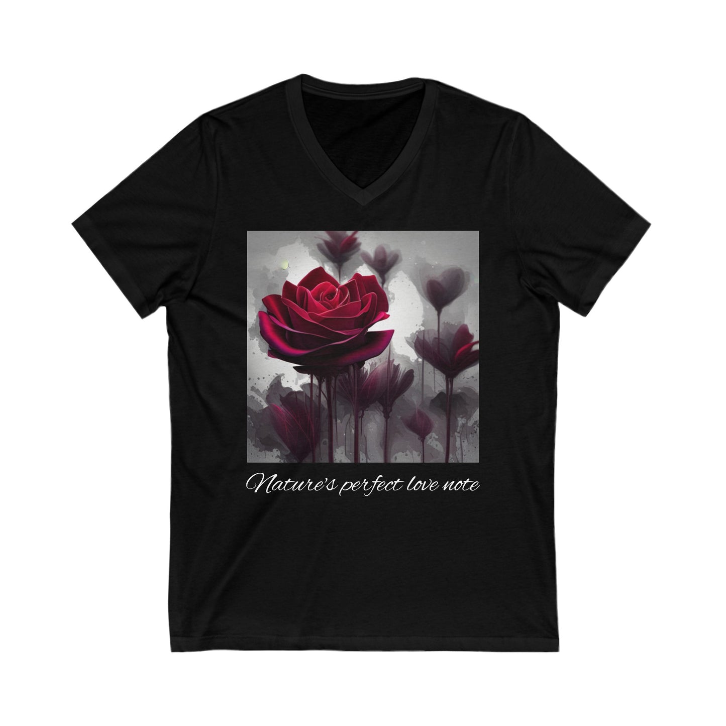 Womens Short Sleeve V-Neck Tee 100% cotton - Red Rose - Nature's perfect love note