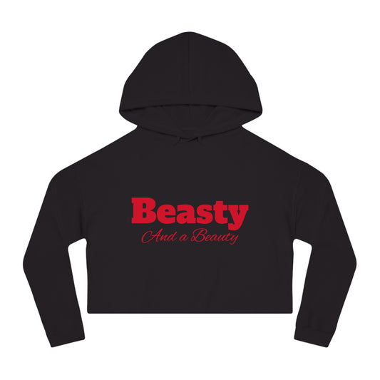 Beasty and a Beauty - Women’s Cropped Hooded Sweatshirt 100% cotton - Red text